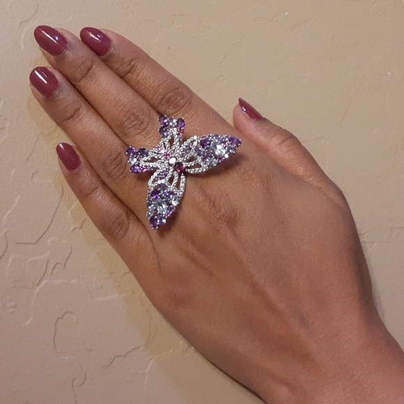 PRICE IS FIRM. 925 Genuine Multi Gemstones Butterfly Ring. - Picture 3 of 11